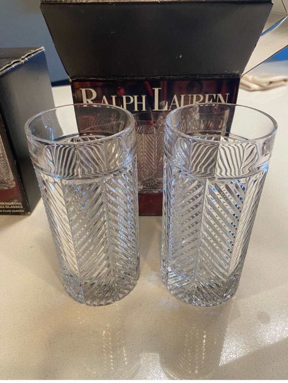 Vintage Ralph Lauren Clear Cut crystal Highball Tumblers - Set of 4.